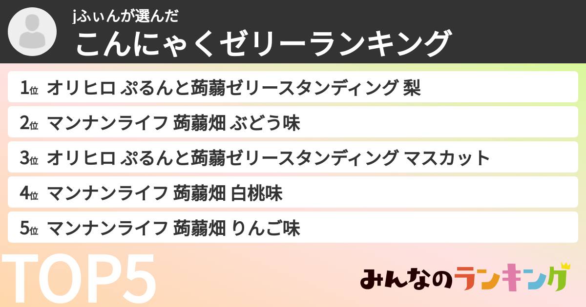 jふぃんさんの「こんにゃくゼリーランキング」