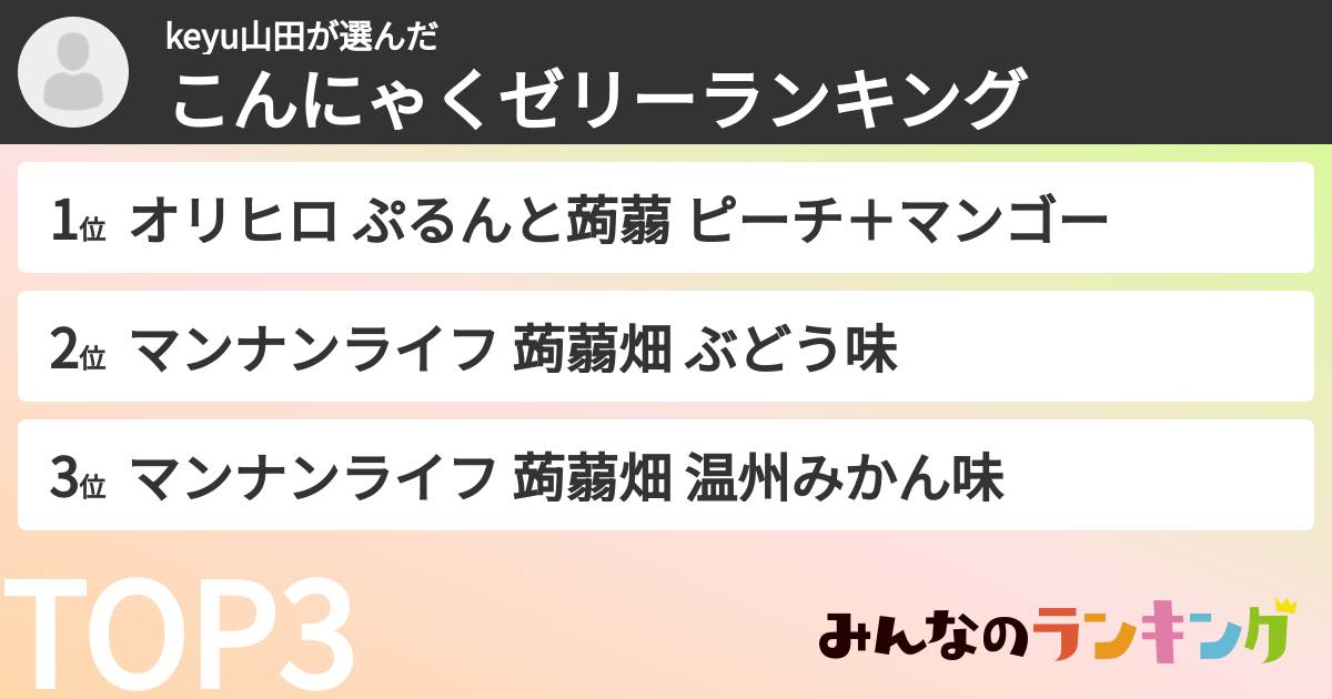 keyu山田さんの「こんにゃくゼリーランキング」