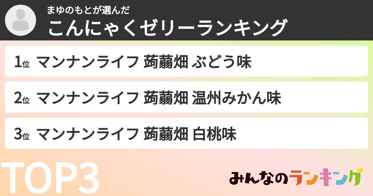 まゆのもとさんの「こんにゃくゼリーランキング」
