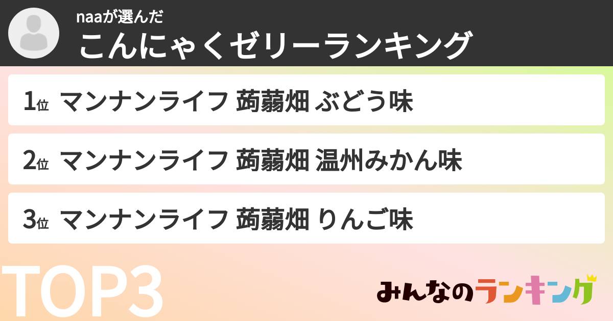 naaさんの「こんにゃくゼリーランキング」