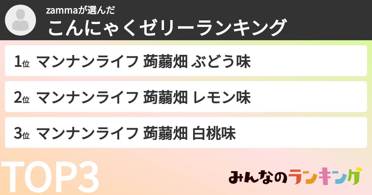 zammaさんの「こんにゃくゼリーランキング」