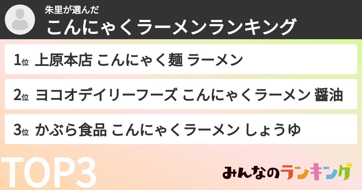 朱里さんの「こんにゃくラーメンランキング」
