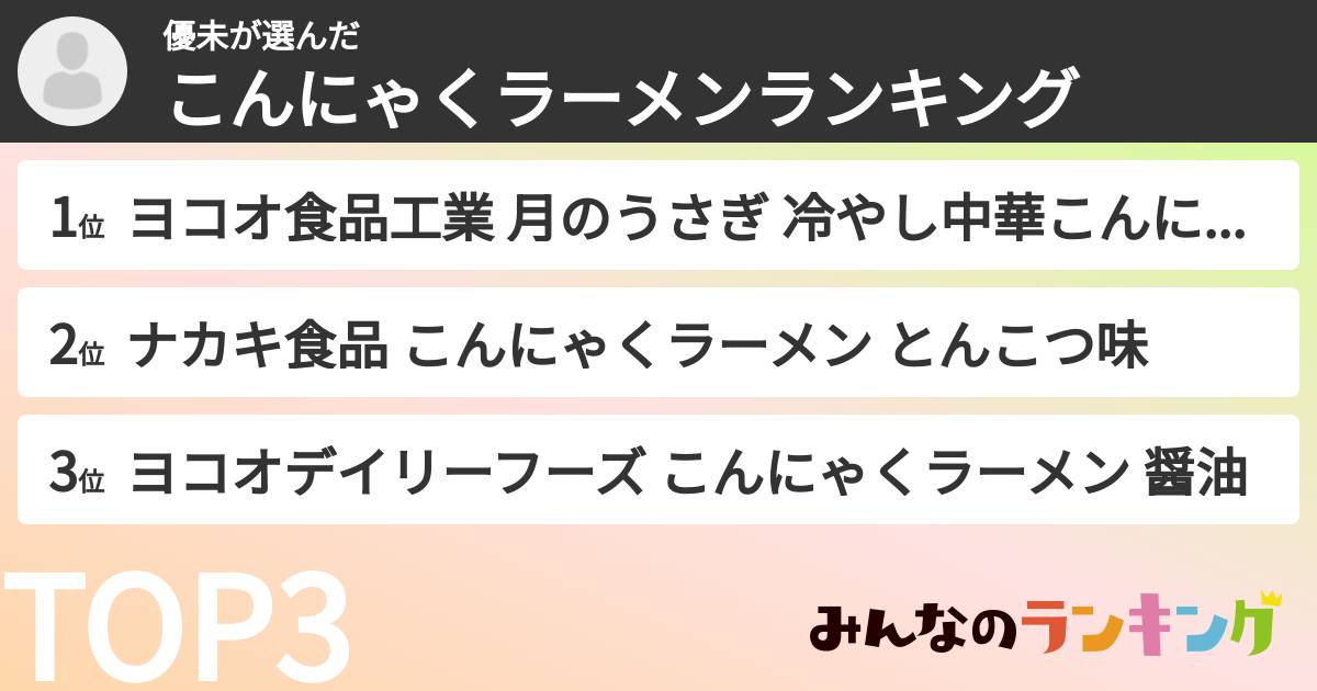 優未さんの「こんにゃくラーメンランキング」