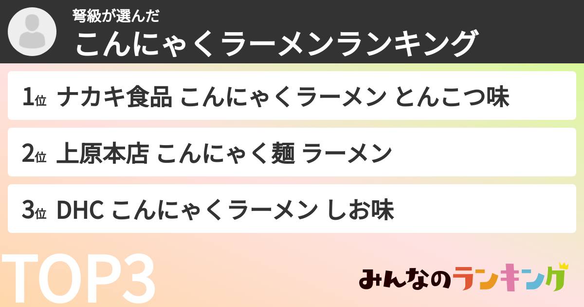 弩級さんの「こんにゃくラーメンランキング」