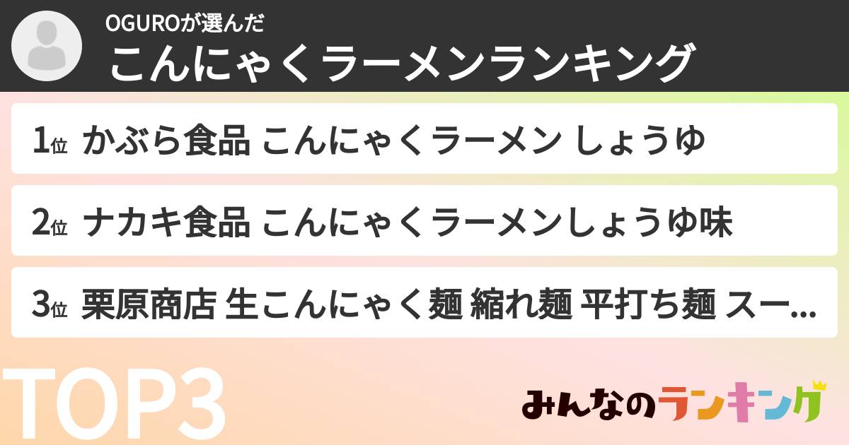 OGUROさんの「こんにゃくラーメンランキング」