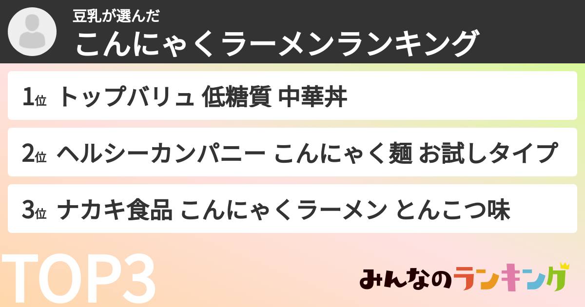 豆乳さんの「こんにゃくラーメンランキング」