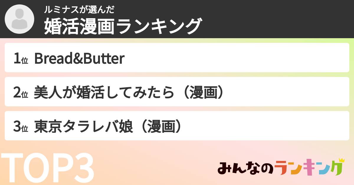 ルミナスさんの「婚活漫画ランキング」