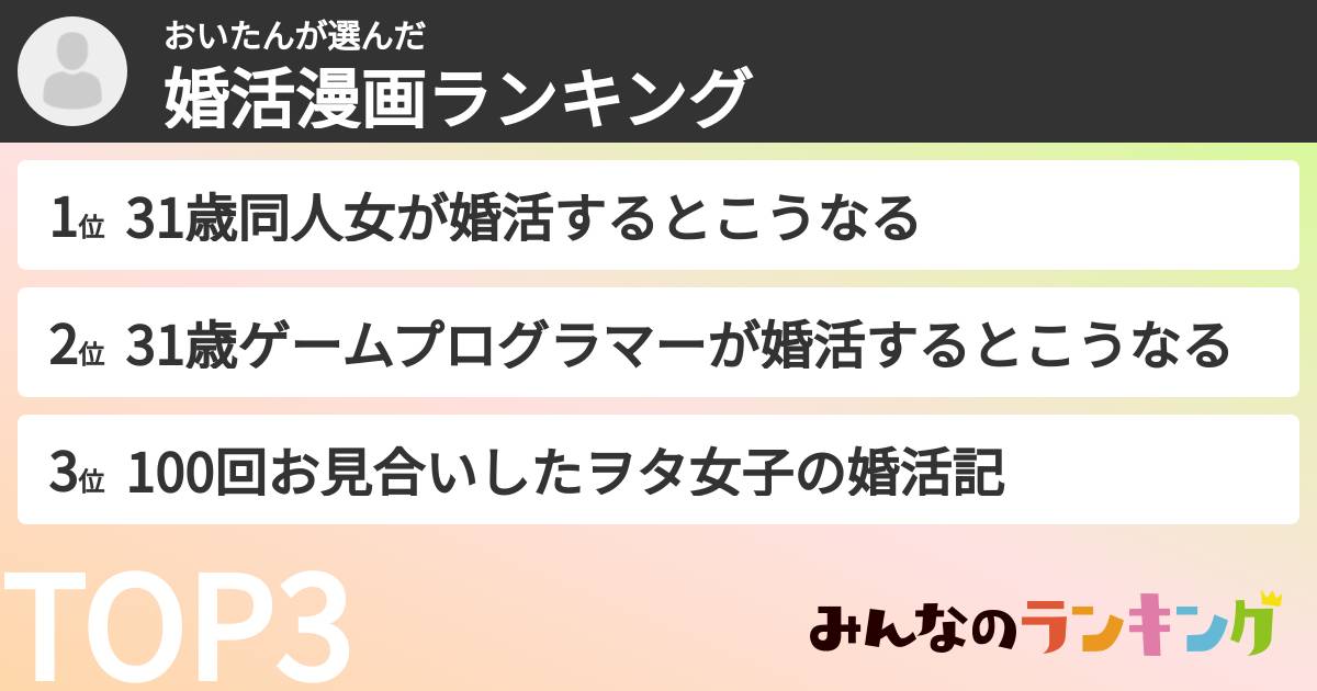 おいたんさんの「婚活漫画ランキング」