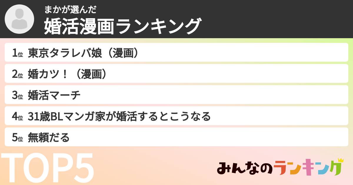 まかさんの「婚活漫画ランキング」