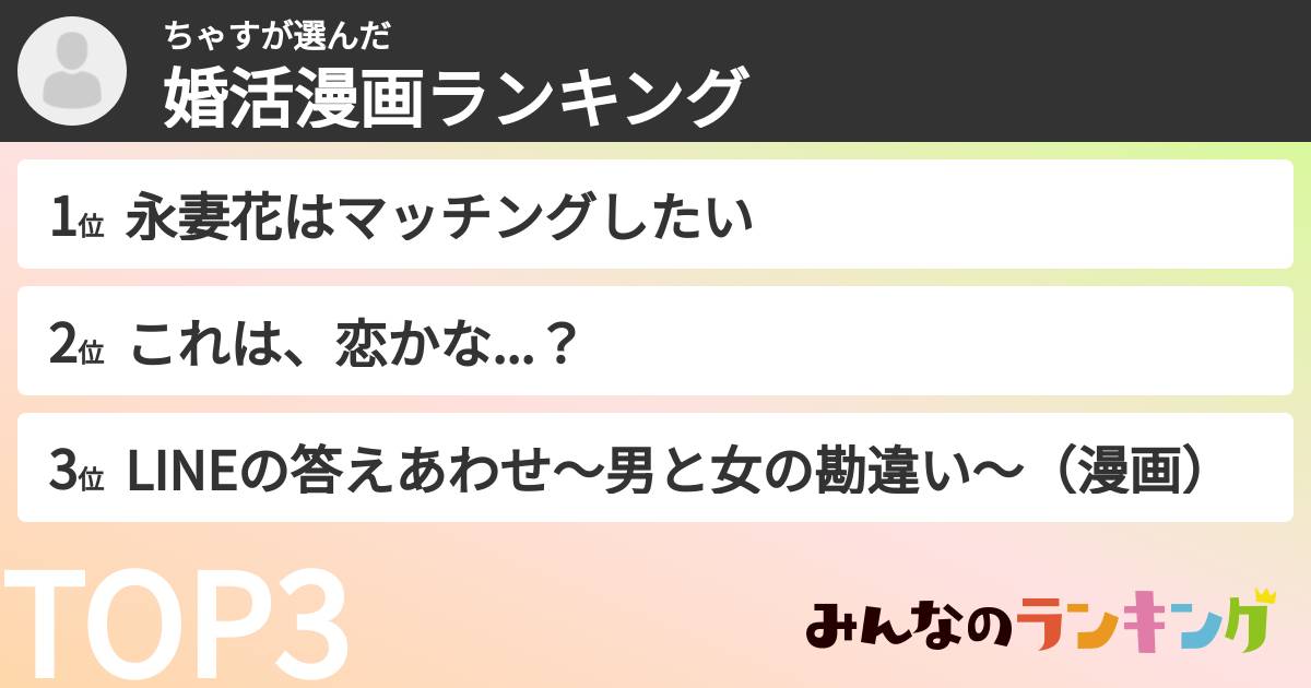 ちゃすさんの「婚活漫画ランキング」
