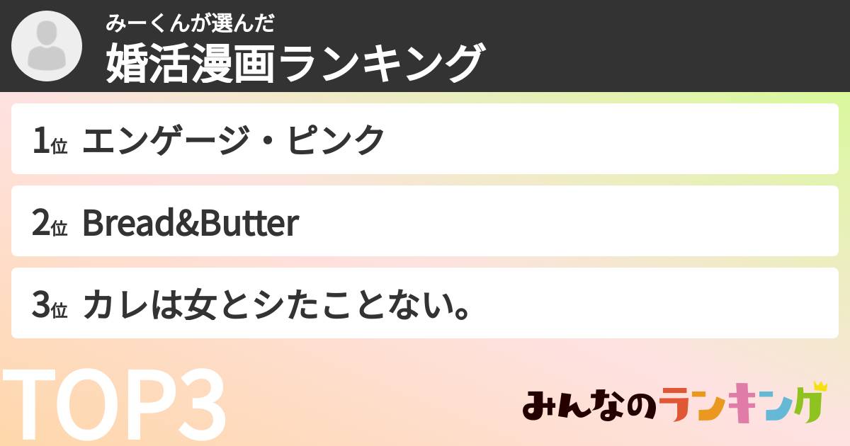 みーくんさんの「婚活漫画ランキング」