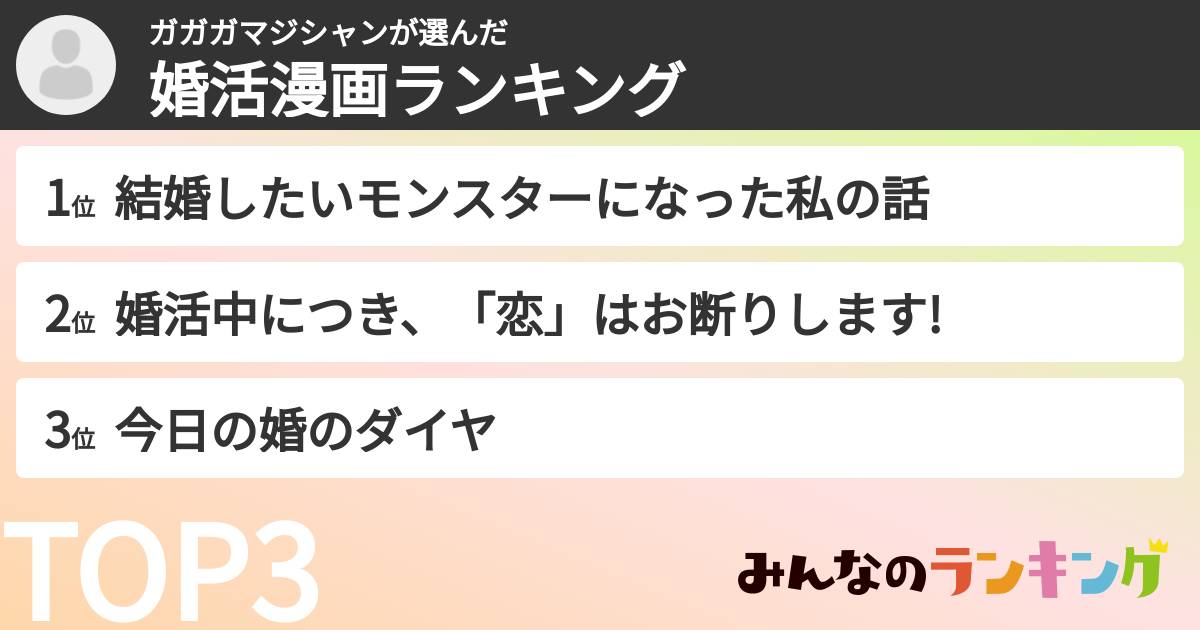 ガガガマジシャンさんの「婚活漫画ランキング」