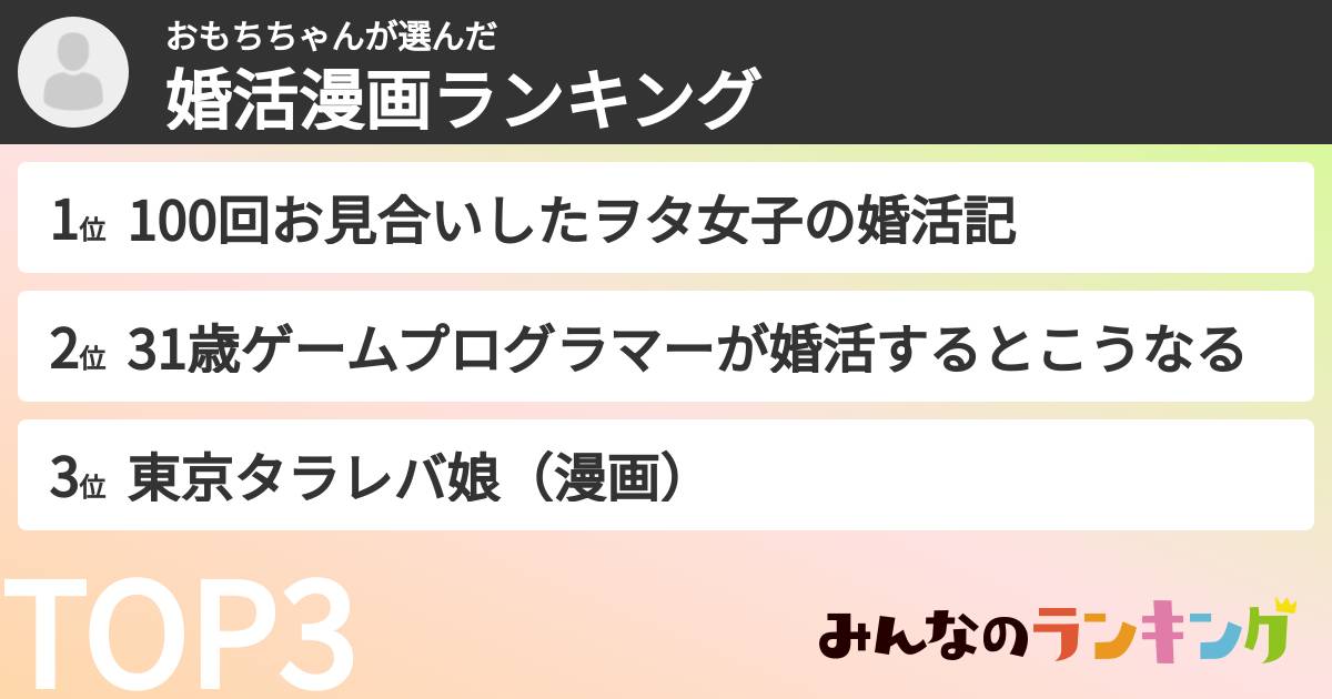 おもちちゃんさんの「婚活漫画ランキング」