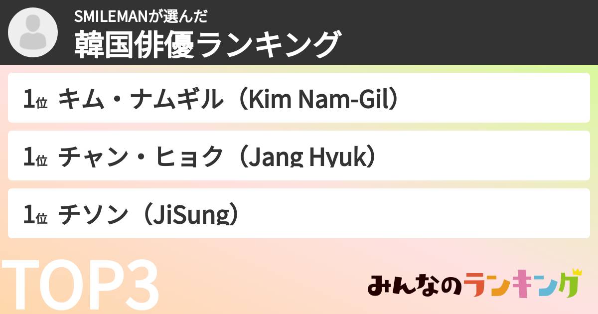 SMILEMANさんの「韓国俳優ランキング」