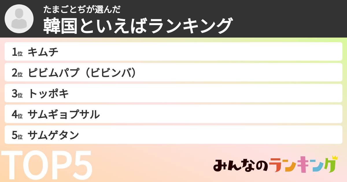 たまごとぢさんの「韓国といえばランキング」
