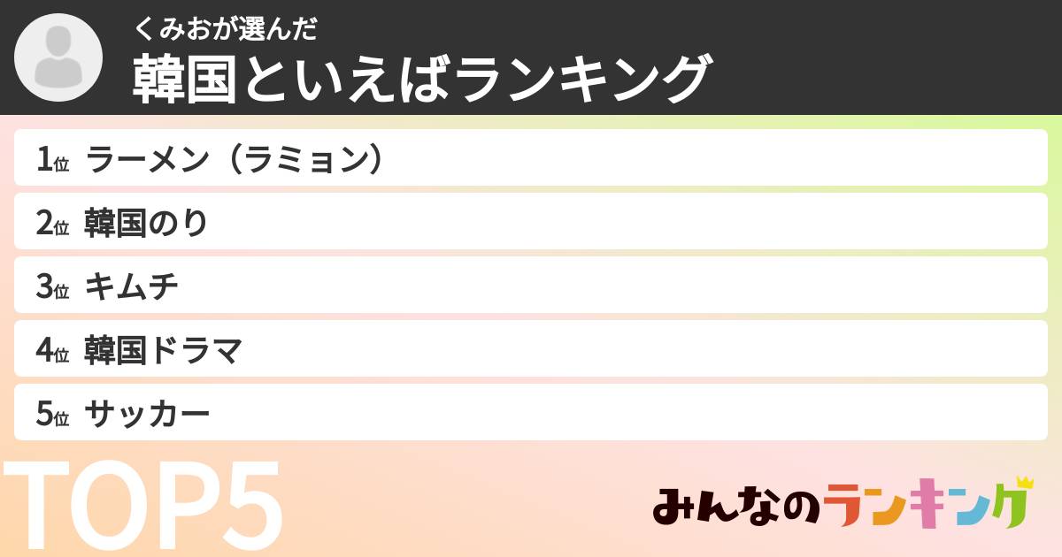 くみおさんの「韓国といえばランキング」