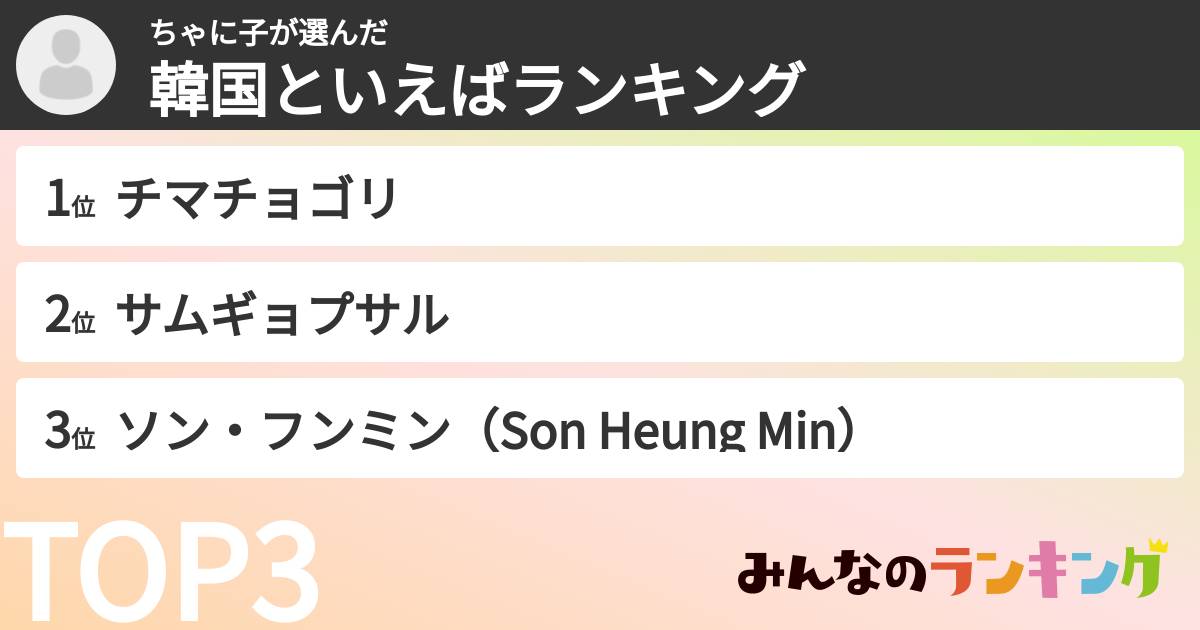 ちゃに子さんの「韓国といえばランキング」