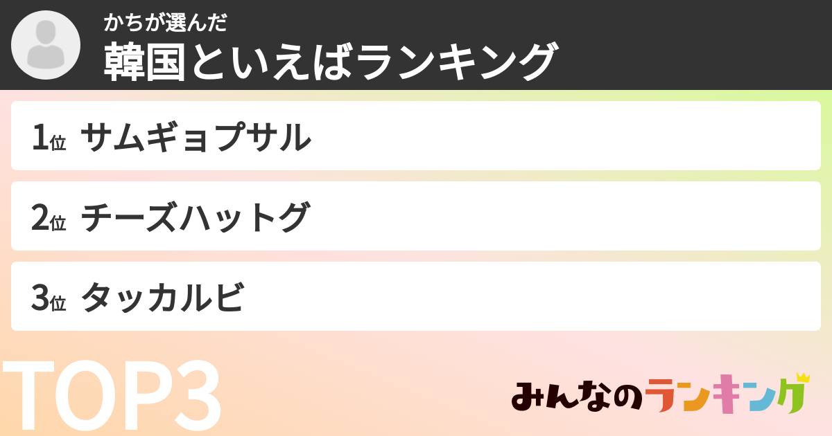 かちさんの「韓国といえばランキング」