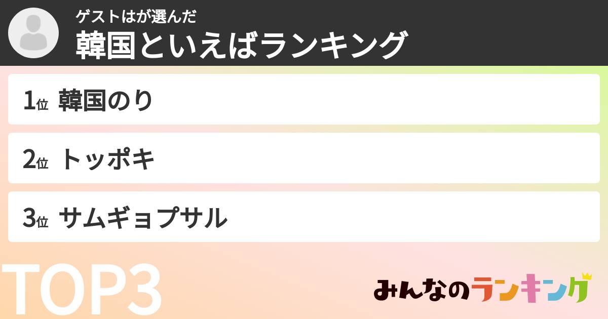 ゲストはさんの「韓国といえばランキング」