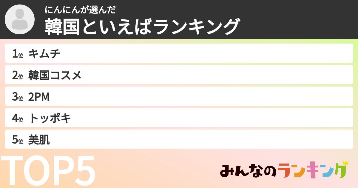 にんにんさんの「韓国といえばランキング」