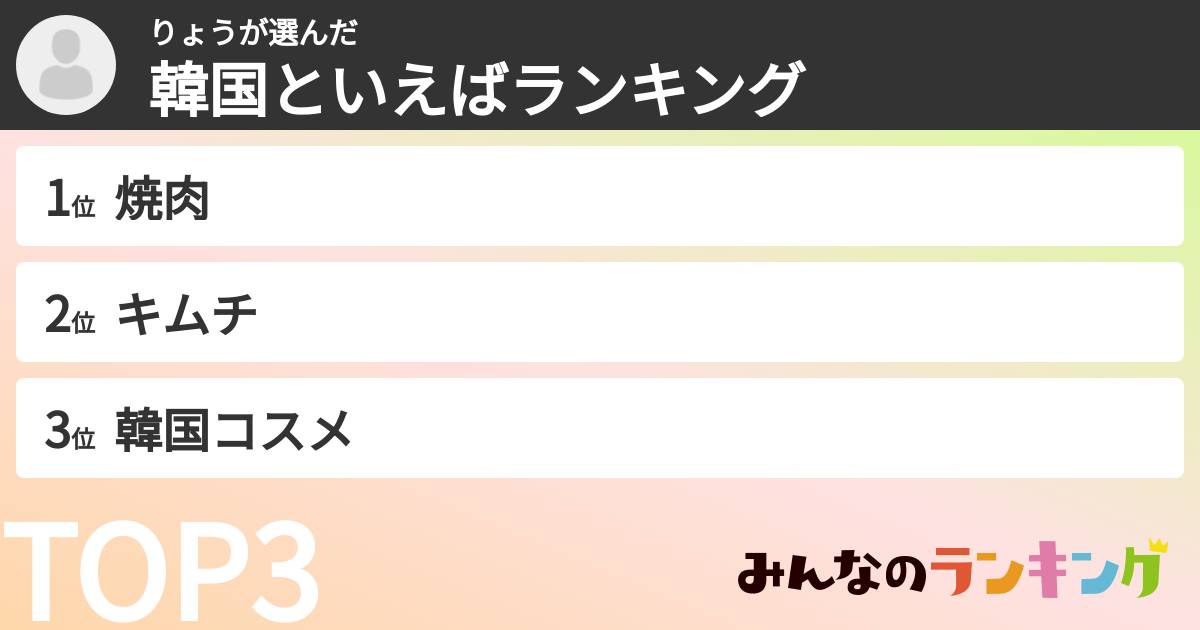 りょうさんの「韓国といえばランキング」