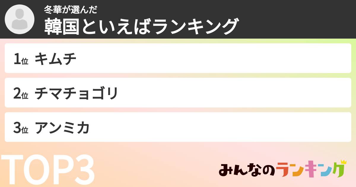 冬華さんの「韓国といえばランキング」
