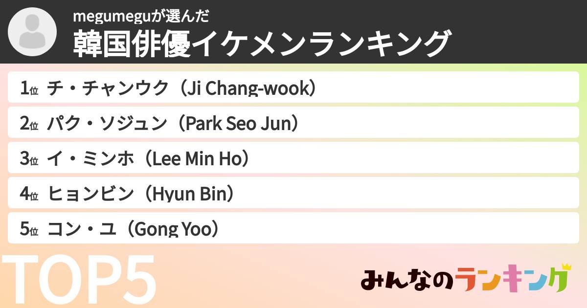 megumeguさんの「韓国俳優イケメンランキング」