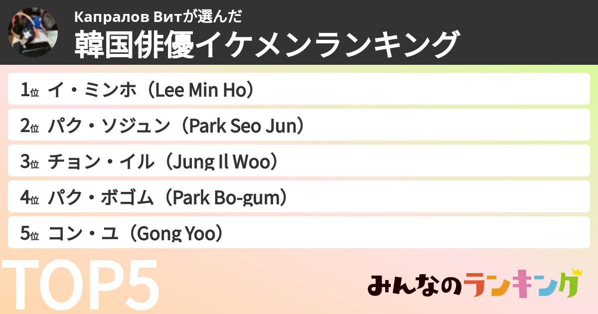Капралов Витさんの「韓国俳優イケメンランキング」