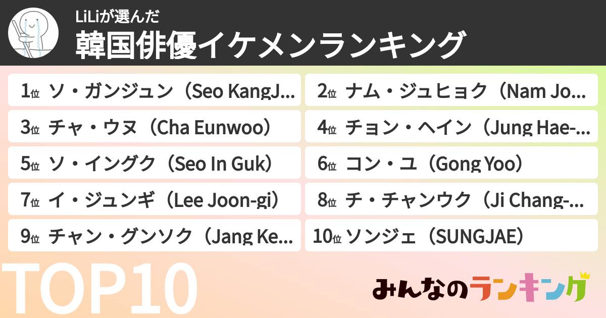 LiLiさんの「韓国俳優イケメンランキング」
