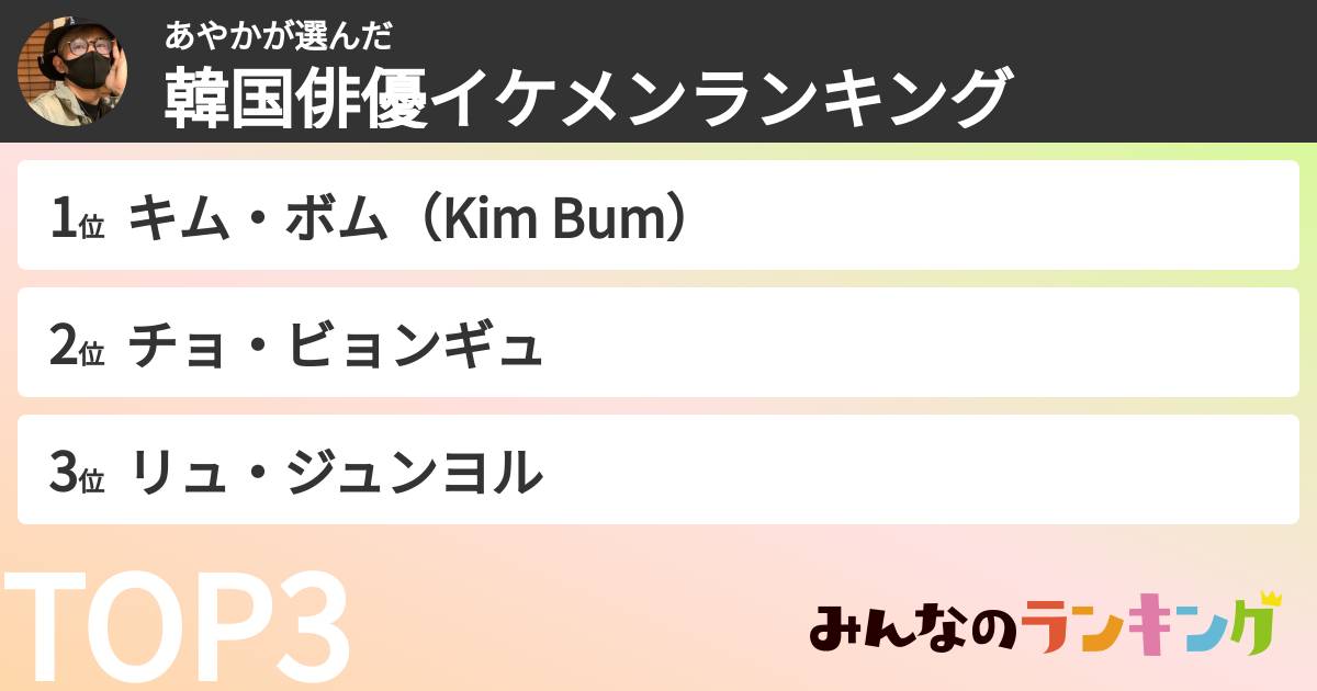 あやかさんの「韓国俳優イケメンランキング」