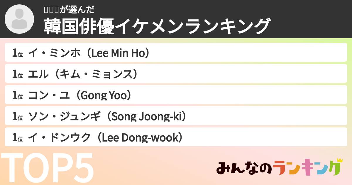 치나미さんの「韓国俳優イケメンランキング」