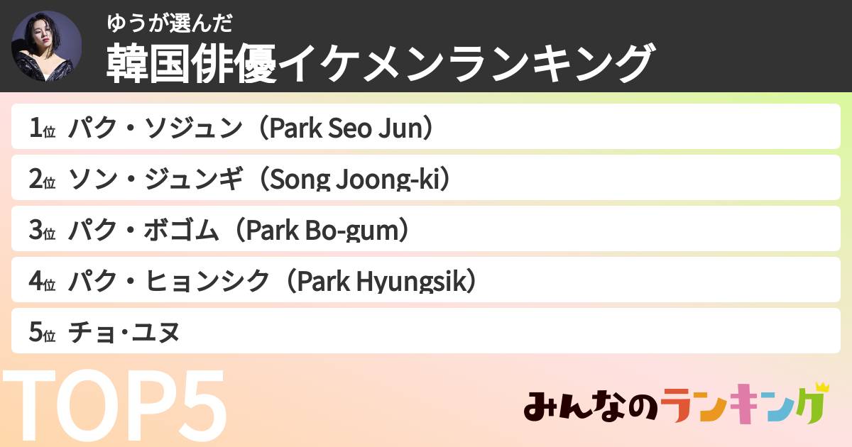 ゆうさんの「韓国俳優イケメンランキング」