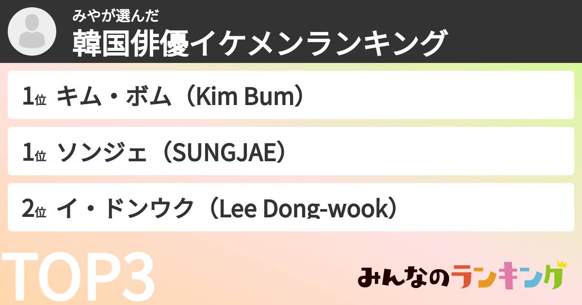 みやさんの「韓国俳優イケメンランキング」