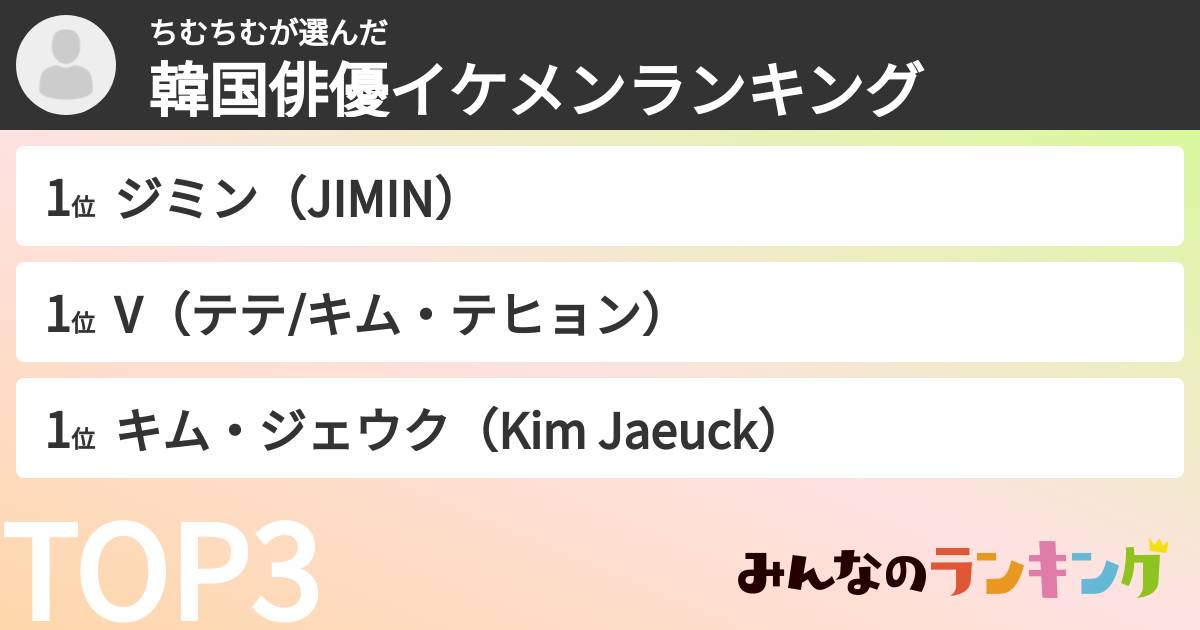 ちむちむさんの「韓国俳優イケメンランキング」