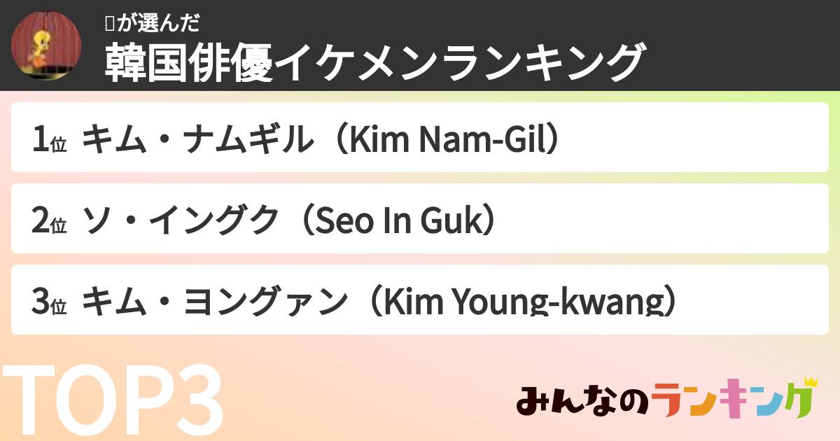 🐥さんの「韓国俳優イケメンランキング」