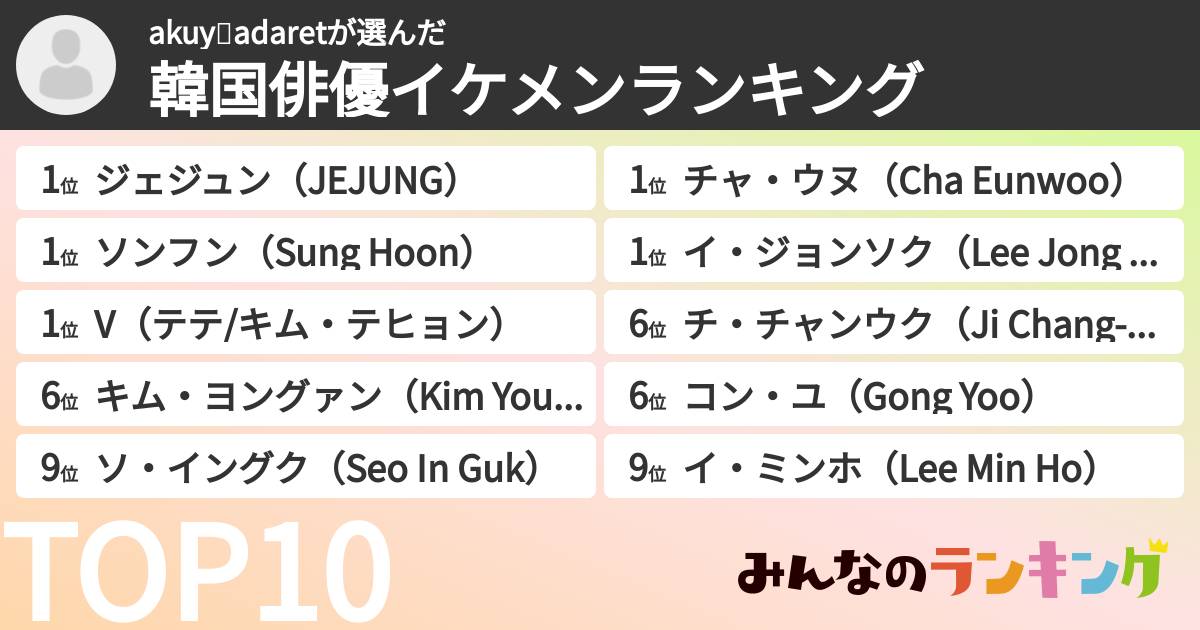 akuy💜adaretさんの「韓国俳優イケメンランキング」