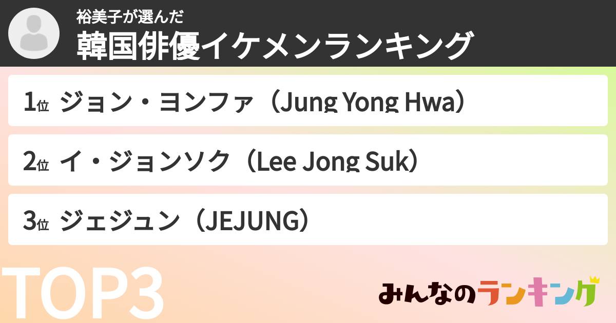 裕美子さんの「韓国俳優イケメンランキング」