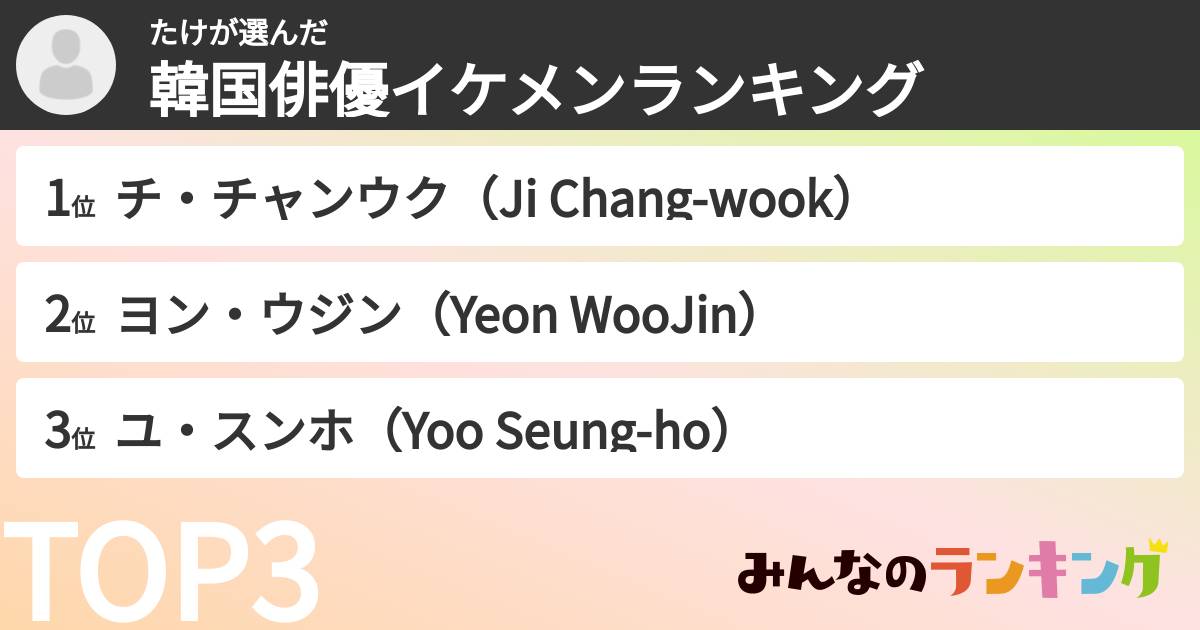 たけさんの「韓国俳優イケメンランキング」