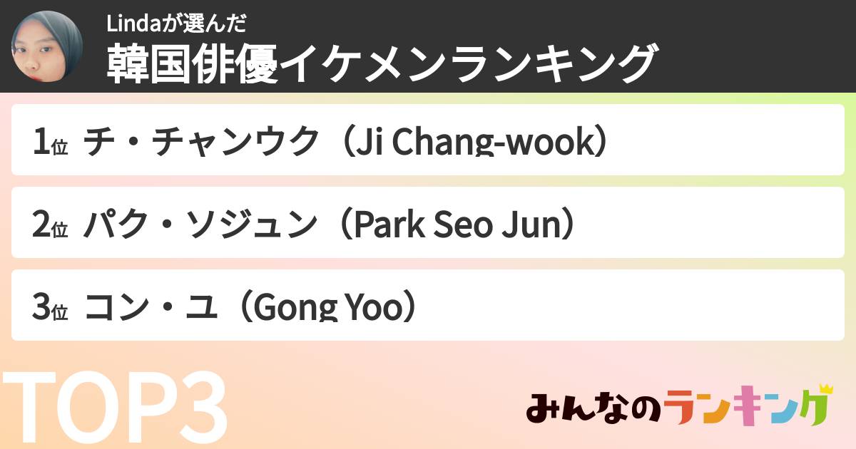 Lindaさんの「韓国俳優イケメンランキング」