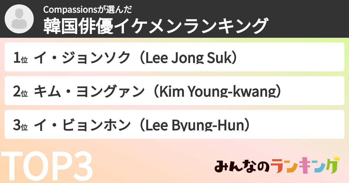 Compassionsさんの「韓国俳優イケメンランキング」