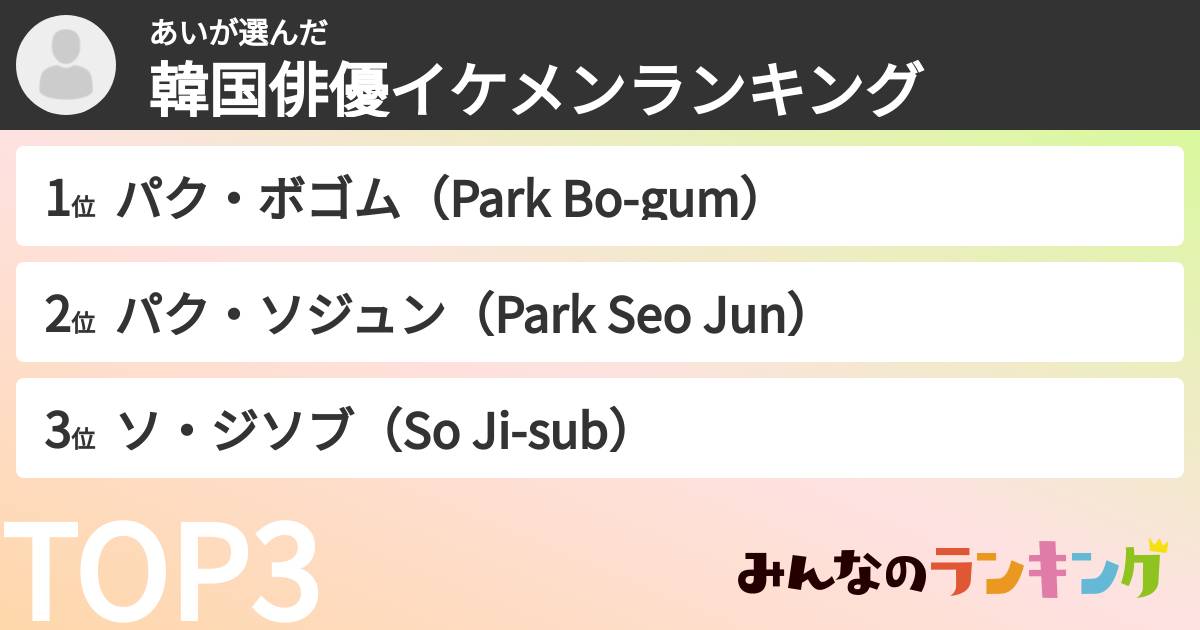 あいさんの「韓国俳優イケメンランキング」
