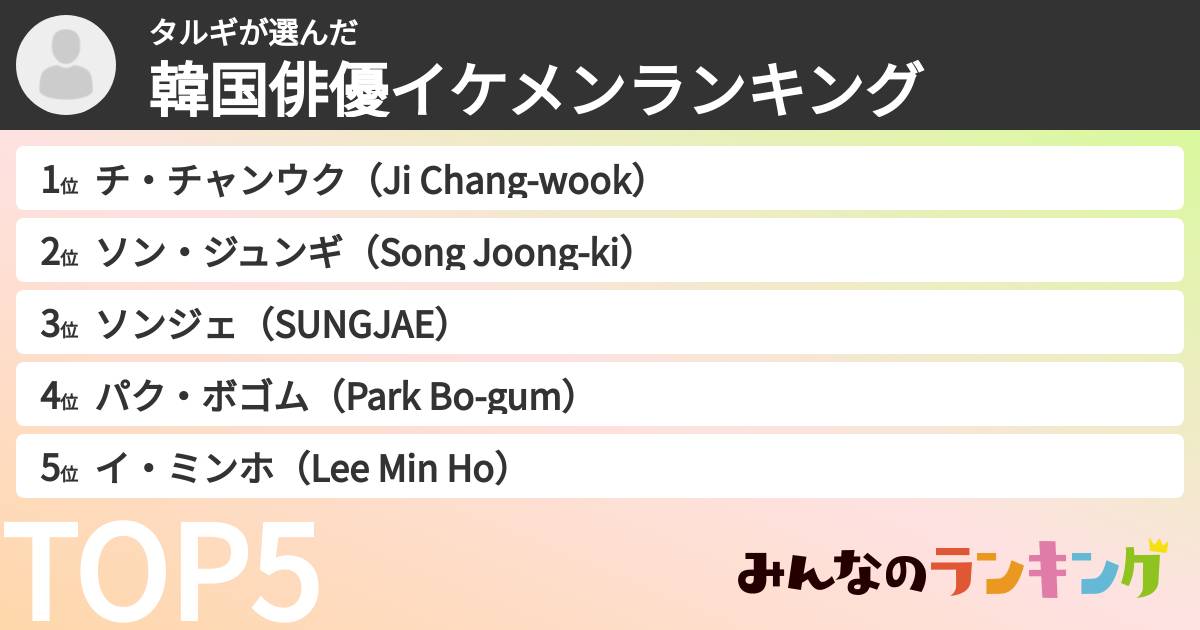 タルギさんの「韓国俳優イケメンランキング」