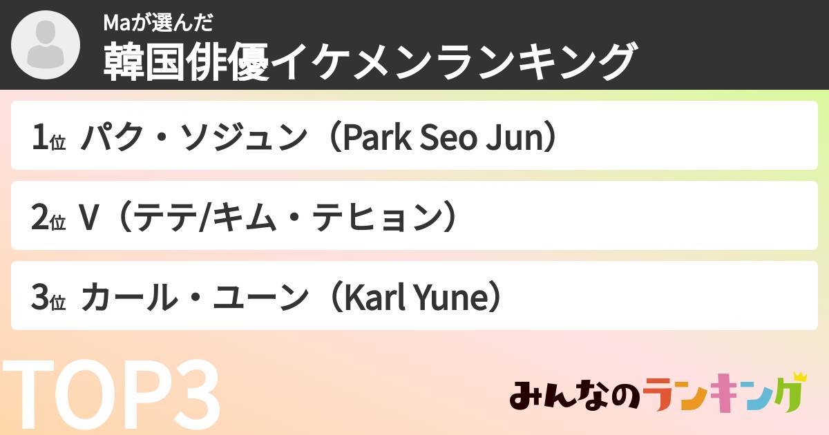 Maさんの「韓国俳優イケメンランキング」