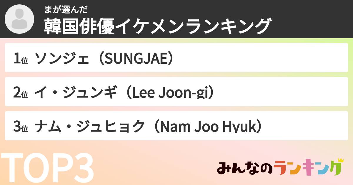 まさんの「韓国俳優イケメンランキング」