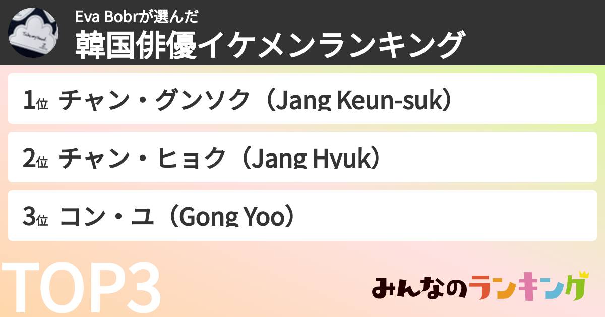 Eva Bobrさんの「韓国俳優イケメンランキング」