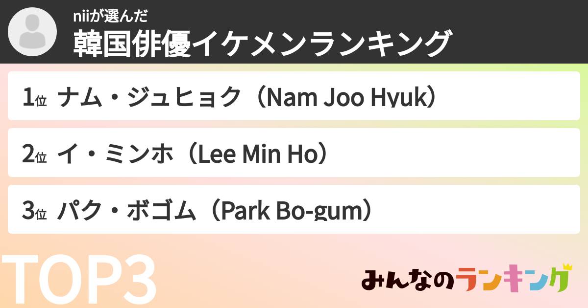 niiさんの「韓国俳優イケメンランキング」