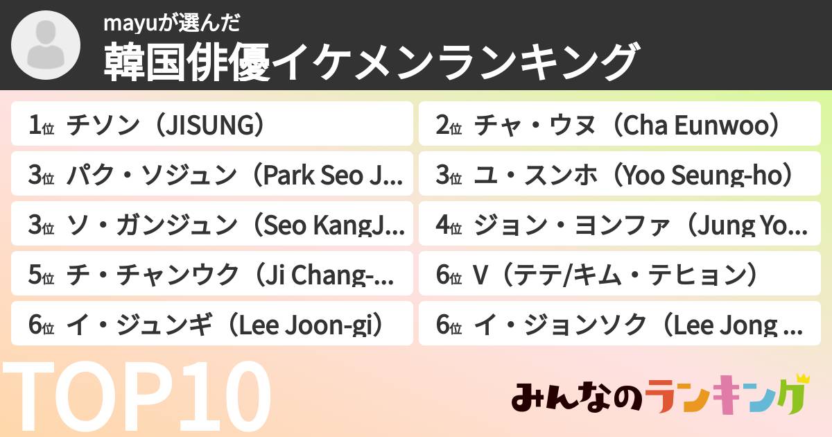 mayuさんの「韓国俳優イケメンランキング」