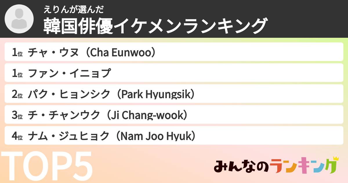 えりんさんの「韓国俳優イケメンランキング」