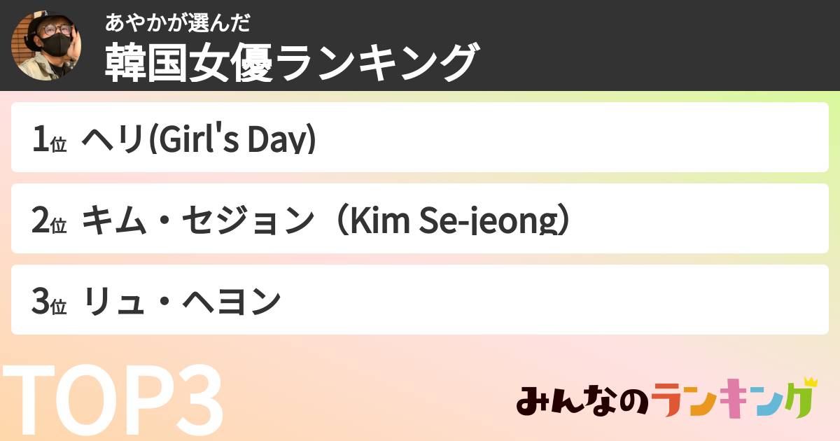 あやかさんの「韓国女優ランキング」