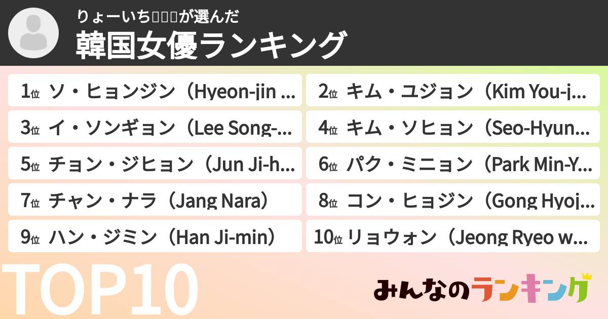 りょーいち료이치さんの「韓国女優ランキング」